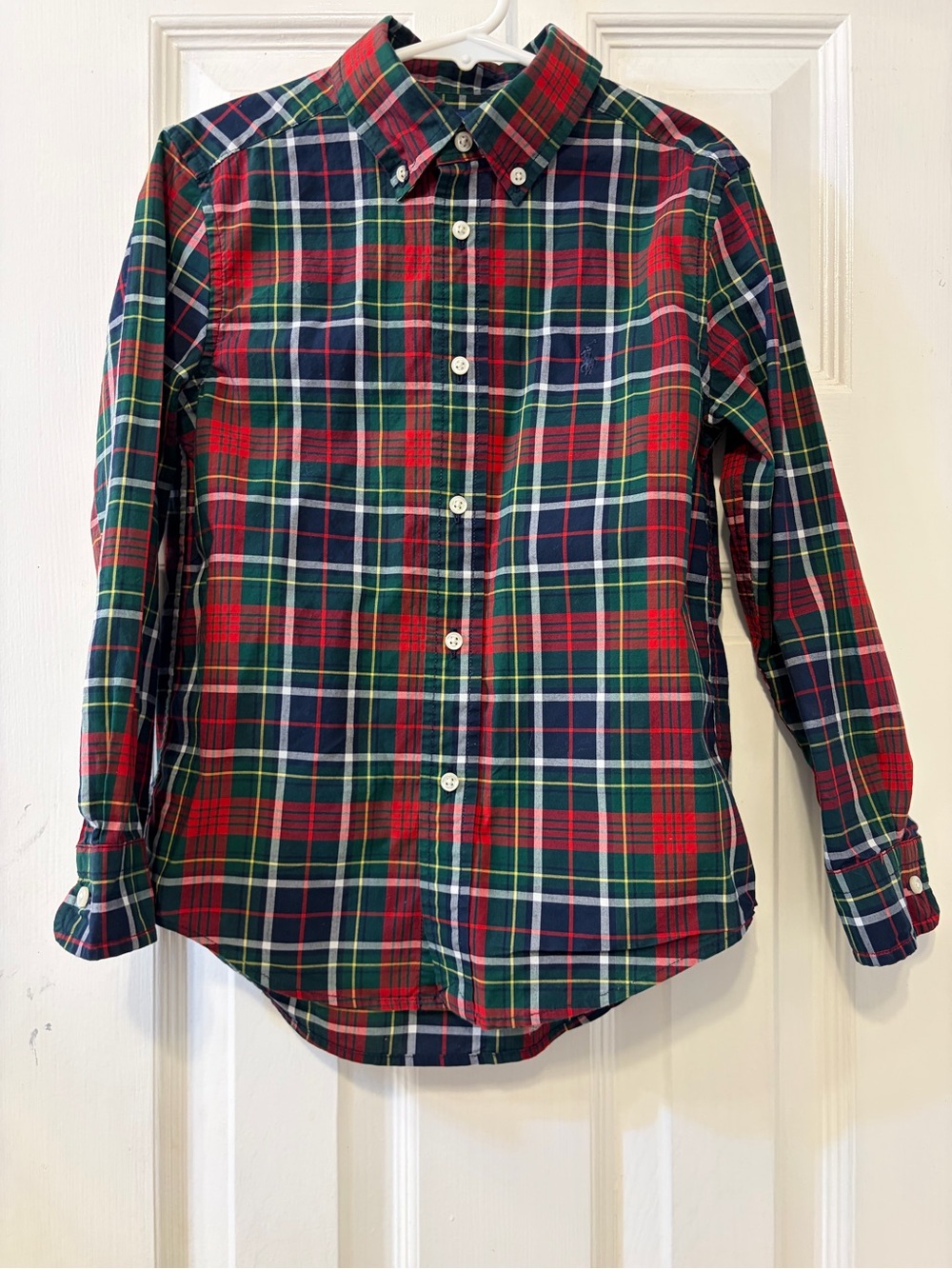 Ralph Lauren Natural Stretch Boys' Christmas Plaid Button-Down Shirt Size 6